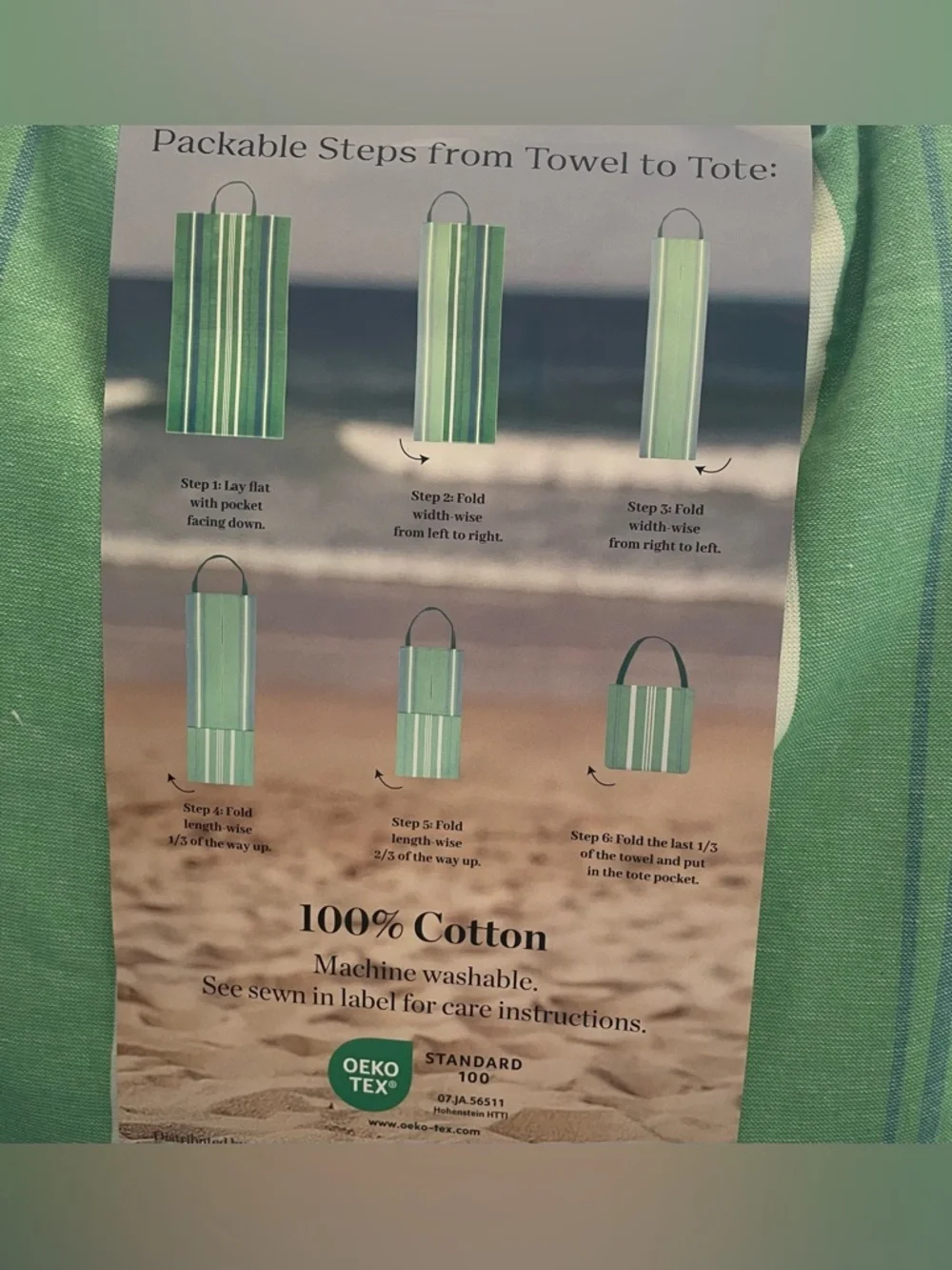 2-in-1 Beach Towel & Tote Bag - Striped Green and Pink Options